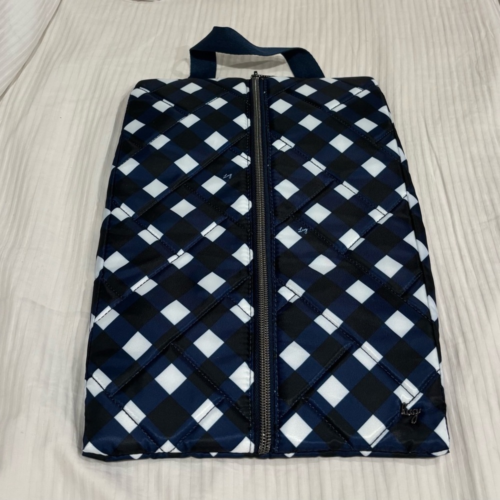 2/$15 Lug Navy and White Quilted Checkered Travel Shoe Packing Bag New W/O Tag